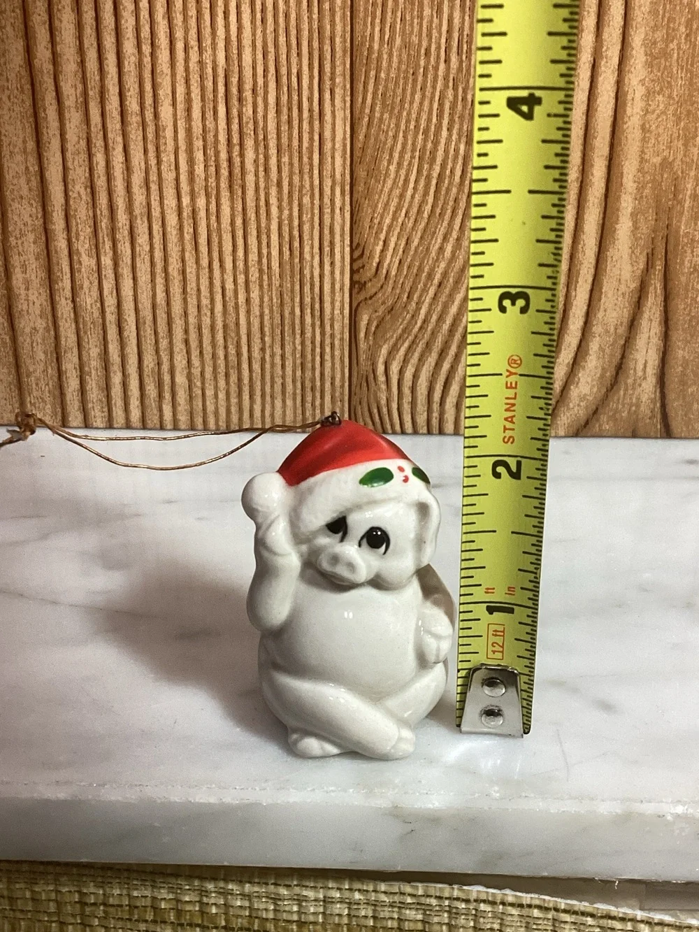 Vintage Fitz & Floyd White Ceramic Pig Ornament with Red Christmas Hat